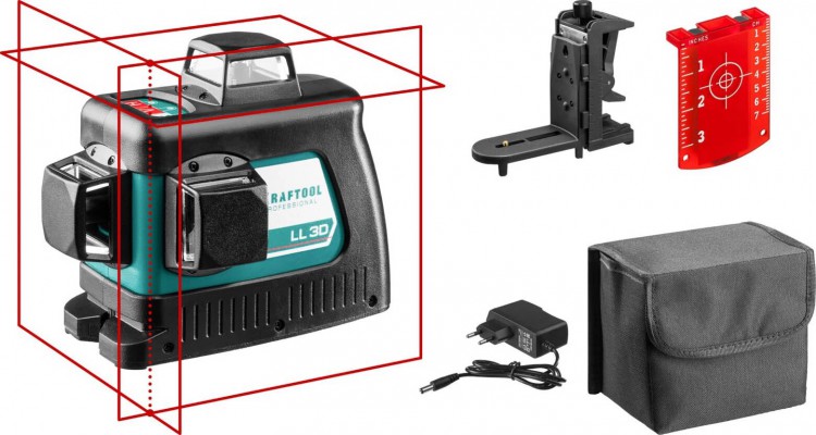 KRAFTOOL LL 3D #2 нивелир лазерный с держателем ВМ1, в коробке 